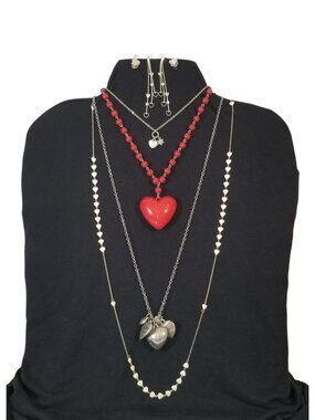 Sweet Heart Jewelry Collection 4 Heart Necklaces & 2 Prs Earrings